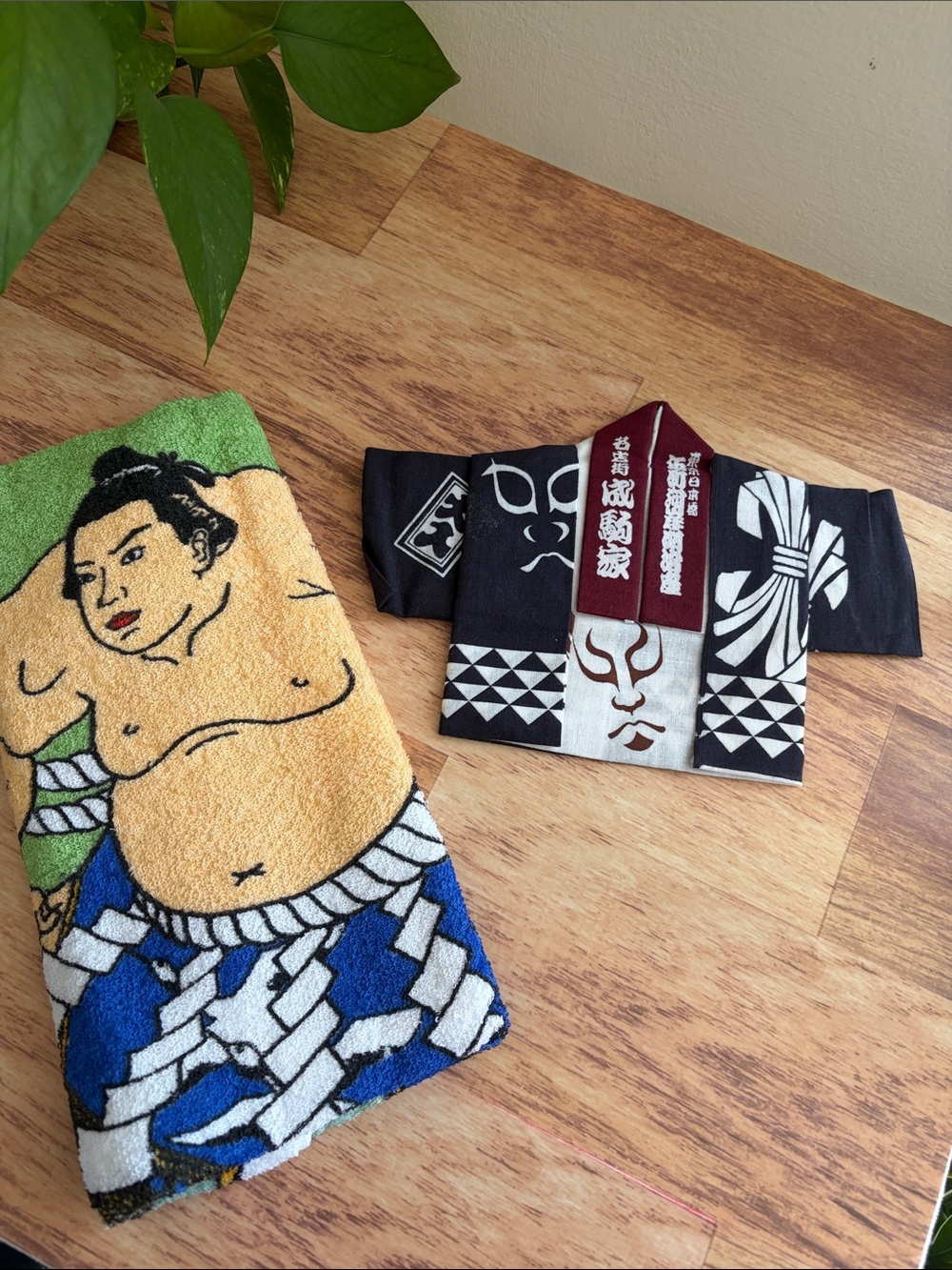 2 Small Japanese Towels. Omatsuri Towel and Sumo Towel